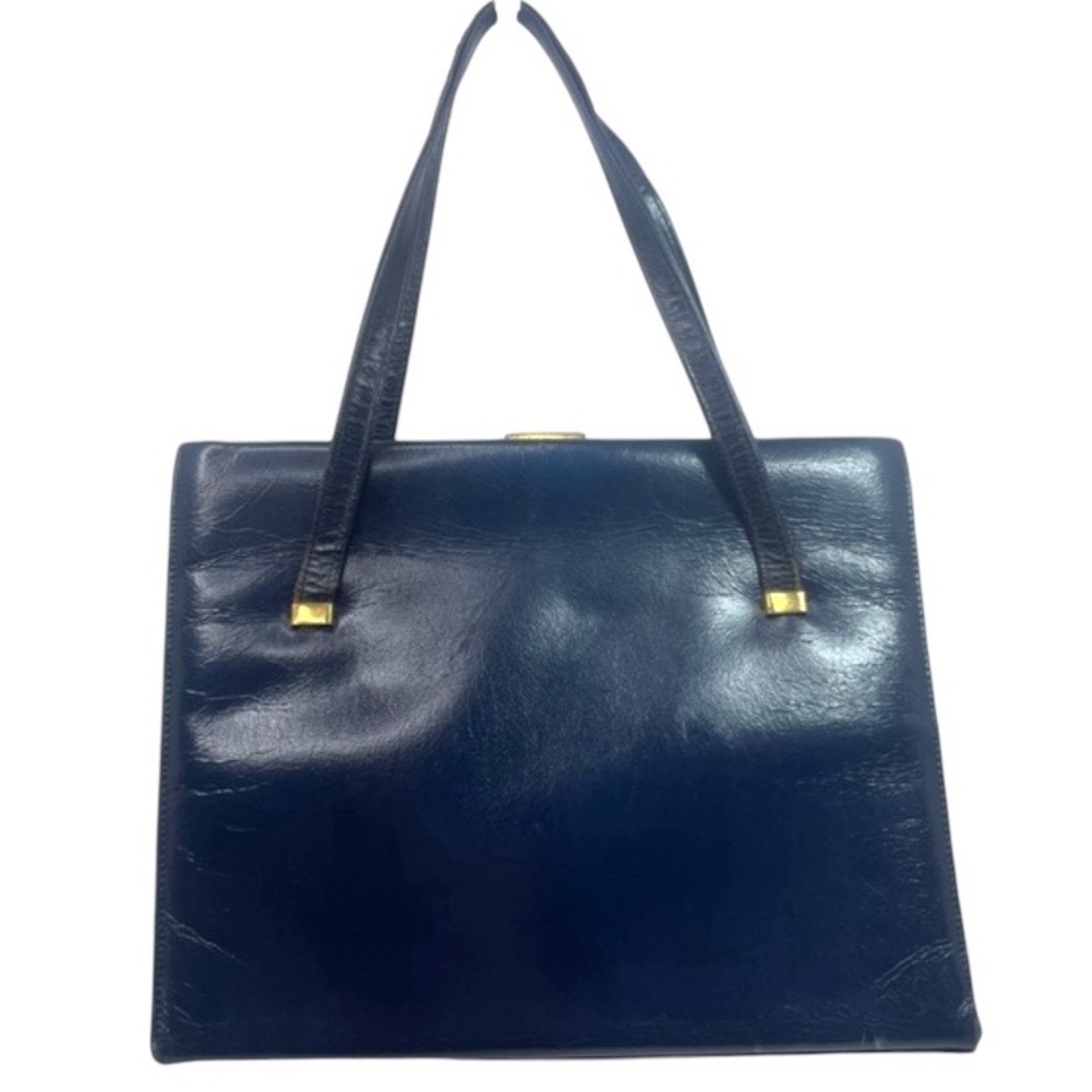 Vintage Viri Original Navy Blue Genuine Leather Purse Handbag Gold Hardware